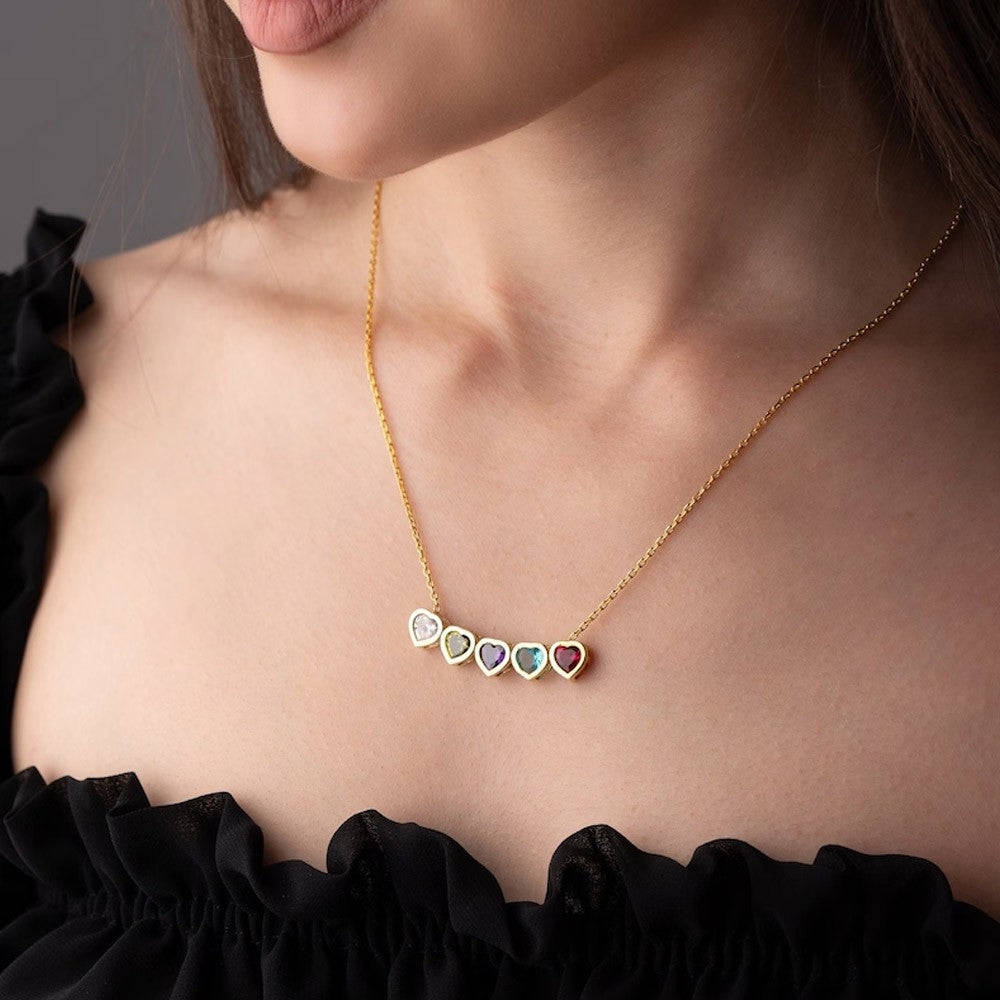 Hand-Made Multiple Heart Shaped Birthstone Necklace