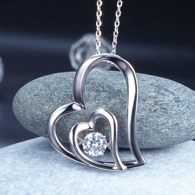 Double Heart Dancing Stone Necklace