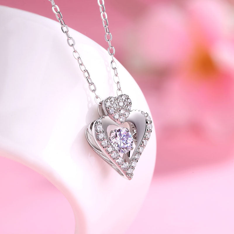 1 Karat Moissanite Diamond Dancing Stone Heart Necklace