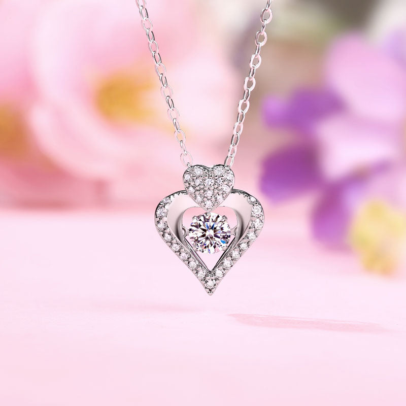 1 Ct Moissanite Diamond Heart Dancing Stone Necklace